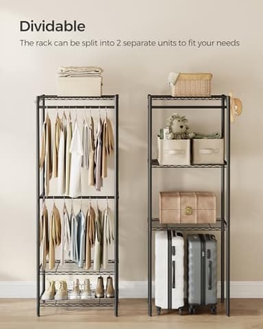 SONGMICS Portable Wardrobe Closet Heavy Duty Clothes Rack, Freestanding Closet Organizer,15.8 x 68.9 x 70.9 inches,Metal Garment Rack with Adjustable Wire Shelves, Dividable, Ink Black ULGR431B01 - Image 9
