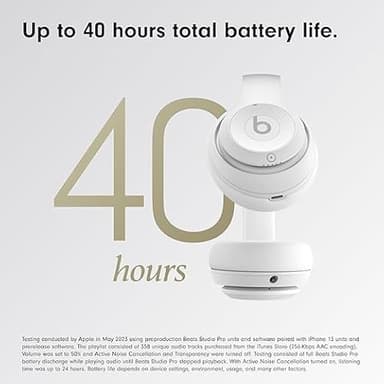 Beats Studio Pro - Wireless Bluetooth Noise Cancelling Headphones - Personalized Spatial Audio, USB-C Lossless Audio, Apple & Android Compatibility - Matte White (Renewed Premium) - Image 3