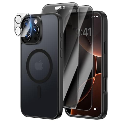 [4 in 1] Magnetic for iPhone 16 Pro Max Case, 2 Pics Privacy Screen Protectors and 1 Pic Camera Protector, Fit for MagSafe, Military Grade Shockproof Translucent Matte 16 Pro Max Cover 6.9", Black - Image 1