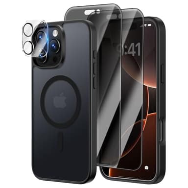 [4 in 1] Magnetic for iPhone 16 Pro Max Case, 2 Pics Privacy Screen Protectors and 1 Pic Camera Protector, Fit for MagSafe, Military Grade Shockproof Translucent Matte 16 Pro Max Cover 6.9", Black - Image 1