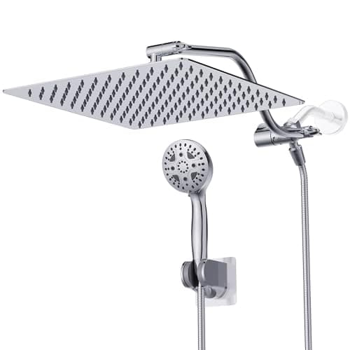 Cenosa All Metal Rain Shower Head 12 Inch High Pressure Shower Head with Handheld Spray Combo with Adjustable Shower Extension Arm, 7-Spray, 3-Way Dual Shower Head Chrome - Image 1