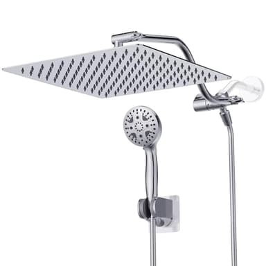 Cenosa All Metal Rain Shower Head 12 Inch High Pressure Shower Head with Handheld Spray Combo with Adjustable Shower Extension Arm, 7-Spray, 3-Way Dual Shower Head Chrome - Image 1