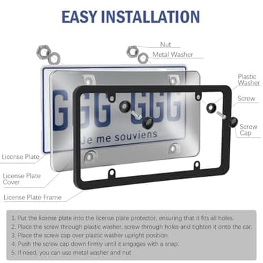 License Plate Covers & Frames, 2 Pack Black License Plate Covers and Frames Combo, Plastic Car Front/Rear License Plate Covers ith Screws Caps, Universal Car Accessories for Most Cars - Image 3