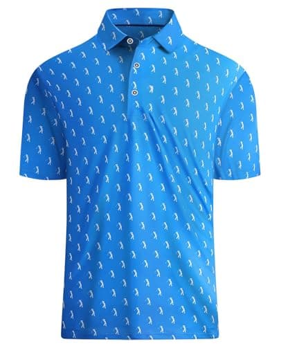 Hodaweisolp Golf Shirts for Men Dry Fit Print Moisture Wicking Performance Short Sleeve Polo Shirt Blue Glof-XXL - Image 1