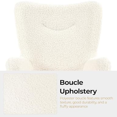 Yaheetech Boucle Accent Chair and Ottoman Set, Sherpa Armchair with Golden Metal Legs, High Back Reading Chair and Footstool for Living Room, Bedroom, Lounge, Ivory - Image 7