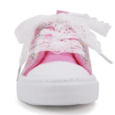 Toandon Toddler Girls Kids Sneakers Walking Shoes Lace Up Lightweight Low Top Fashion Sparkle Glimmer Flower Sequins Non-Slip Outdoor Pink Size 9 - Image 3