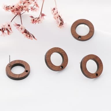 Aoeam Wood Earring Findings - 20pcs DIY Walnut Wooden Earring Posts - Bulk Flat Round Stud Making Supplies (Circle), WPH-25 - Image 4