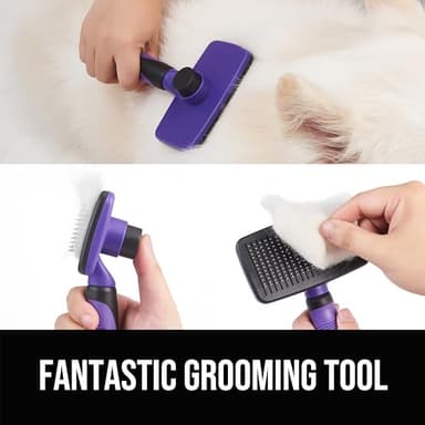 OEFEO Self Cleaning Slicker Brush for Dogs& Cats, Skin Friendly Grooming Brush for Shedding Long&Short Haired Dogs& Cats, Deshedding Pet Supplies Accessories, Purple - Image 3