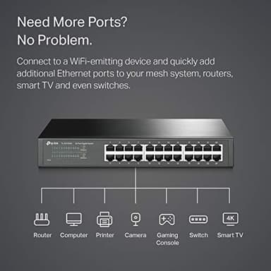 TP-Link 24 Port Gigabit Ethernet Switch Desktop/ Rackmount Plug & Play Shielded Ports Sturdy Metal Fanless Quiet Traffic Optimization Unmanaged (TL-SG1024S) - Image 2
