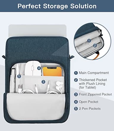 MoKo 13.3-14 Inch Laptop Sleeve Bag Fits Macbook Pro 13" M2 2022/Pro M1 Pro/M1 Max 14.2 2021, Macbook Air 13.6" M2 2022, Tab S8 Ultra 14.6", Handle Carrying Case with Shoulder Strap, Indigo - Image 5