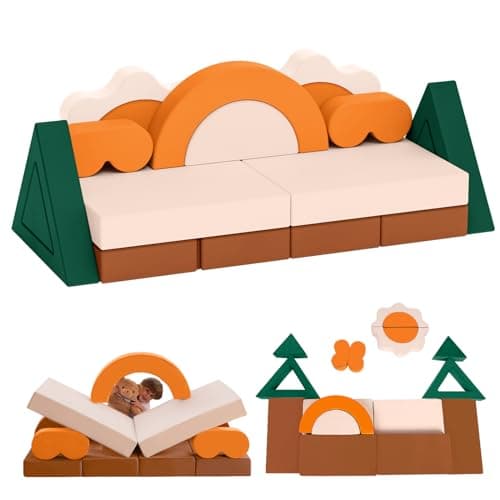 Erament 18PCS Modular Kids Play Couch - Junlge Theme Toddler Couch Building Fort, Convertible Sofa Multifunctional Kids Sofa, Toddler Baby Playroom/Bedroom Furniture for Playing, Sleeping - Image 1