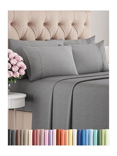 Queen Sheets Set 6 Piece - Bed Sheets Queen Size - Soft Hotel Luxury Bedding - Cooling, Comfy & Breathable - 1 Flat & 1 Fitted & 4 Pillowcases with Deep Pockets - Wrinkle & Fade Free - Heathered Grey - Image 1