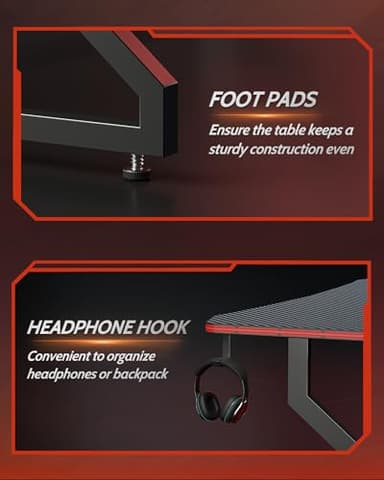 CubiCubi Gaming Desk Z Shaped 47 inch Gamer Workstation, Home Small Computer Carbon Fiber Surface Gaming Desk PC Table with Headphone Hook, Dark Black - Image 5