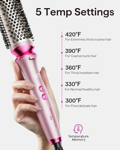 Wavytalk Heatwave Pro Ionic Thermal Brush Set, Dual Voltage 3-Size Heated Round Brush for Short to Long Hair, Bilateral Negative Ions for Frizz-Free Shiny Blowout, Pink - Image 6