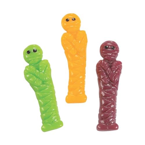 Fun Express 1 lb. Mummies Green, Yellow & Purple Fruit Gummy Candy - 46 Pieces