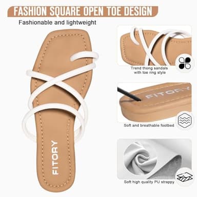 FITORY Women's Slide Sandals Flat Toe Ring Thongs with Cross Strap for Summer Size 9 White - Image 2