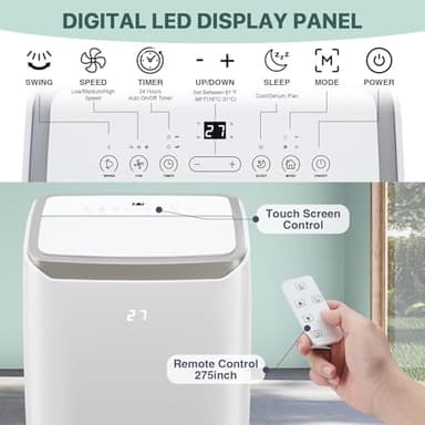 12000 BTU Portable Air Conditioner Cools up to 550 Sq.Ft, 3-in-1 Quiet Portable AC Unit with Remote Control & Installation Kits for Large Room, 3 Speed, Auto Swing, 24H Timer - Image 3
