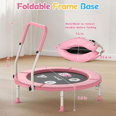BCAN 36'' Toddler Trampoline, ASTM Certified-Foldable Mini Trampolines for Kids Ages 1-6, Adjustable Handle, Safety Pad & Foldable Legs, Baby Trampoline Indoor/Garden, Gift for Boy and Girl, Pink - Image 6