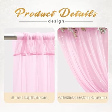 20x8ft Baby Pink Tulle Backdrop Curtain with Lights String for Parites, Sheer Photo Backdrop Curtains with Lights for Wedding Backdrop Ceremony Reception Bridal Shower Baby Shower Birthday Party - Image 2