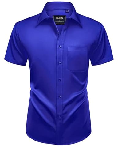 Alimens & Gentle Mens Short Sleeve Dress Shirts Wrinkle Free Solid Casual Button Down Shirts with Pocket, Royal Blue, Large - Image 1
