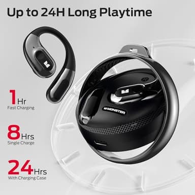 Monster Open Ear Headphones AC330, Wireless Earbuds Bluetooth 5.4 with Clear Talk, Stylish Rotating Case with Lanyard, Type-C Charging, Comfort Fit, 24H Playback, IPX5 Water Resistant, Black - Image 4