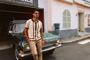 PJ PAUL JONES Mens Retro Polo Shirt Short Sleeve Button Up Knitted Italian Vintage 70s Shirts for Men Spring Summer Apricot M - Image 6