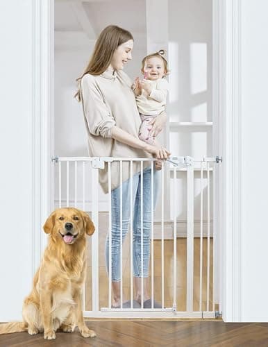 InnoTruth 29-39.6”Baby Gate for Stairs,36" Extra Tall Dog Gate for The House,Dual-Lock Safety and One Hand Opening Design,Kid Gate for Doorways,Kitchen,Room,Wall-Friendly Pressure Mounted, Pure White - Image 1