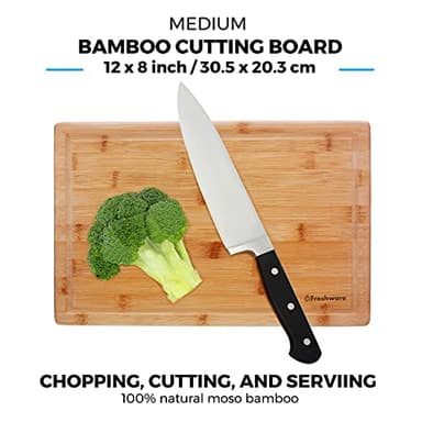 Freshware Freshware Bamboo Cutting Boards for Kitchen with Juice Groove [Set of 2] Wood Cutting Board for Chopping Meat, Vegetables, Fruits, Cheese, Knife Friendly Serving Tray with Handles - Image 4