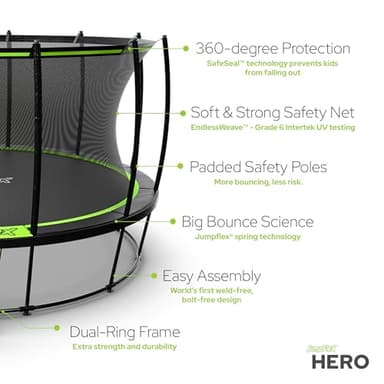 JumpFlex Trampoline with Basketball Hoop - Hero 12FT 14FT 15FT Round Outdoor Backyard Trampoline ASTM Approved with Net Safety Enclosure & Ladder Playset with Fast Assembly - Image 3