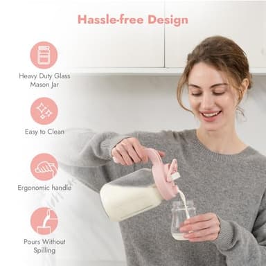 Papablic Glass Breastmilk Pitcher, Formula Mixing Pitcher with Mixing Handle Lid, Wide Mouth Mason Jar Mixer with Flip Locking Spout, Easy to Clean, BPA Free, Pink - Image 2