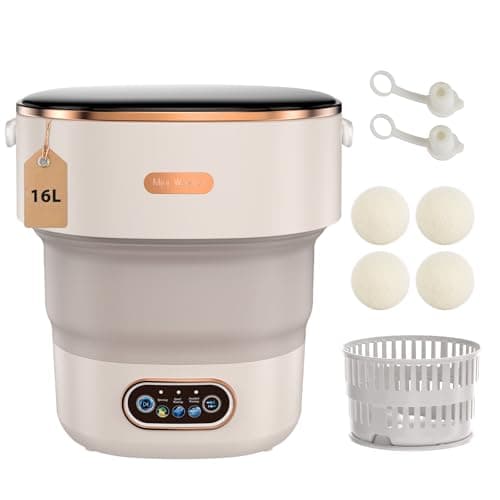 Mini Portable Washing Machine,Portable Washer 16L,Small Washing Machine for Apartments,Travel and RV,Folding Portable Clothes Washing Machines for Underwear and Baby Clothes (Khaki) - Image 1