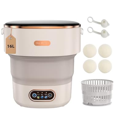 Mini Portable Washing Machine,Portable Washer 16L,Small Washing Machine for Apartments,Travel and RV,Folding Portable Clothes Washing Machines for Underwear and Baby Clothes (Khaki) - Image 1