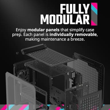 Cooler Master QUBE 500 Flatpack High Airflow Gaming ATX PC Mid-Tower, Customizable, Tempered Glass, Vertical GPU Mount, 365mm GPU Clearances, USB-C, Carrying Handle, Gem Mini - Image 4