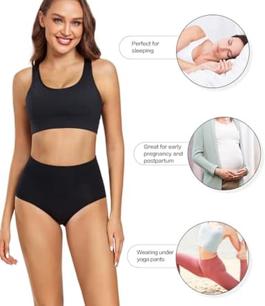 wirarpa Women's Postpartum Underwear High Waisted Ladies Cotton Panties Full Coverage Briefs 5 Pack Black 2X-Large - Image 3