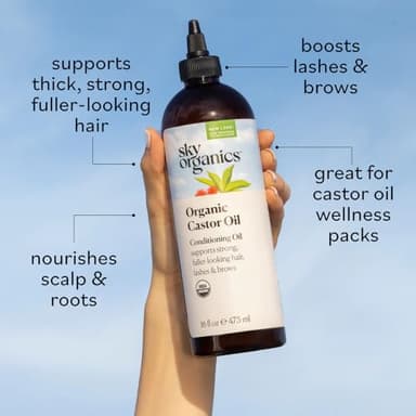 Sky Organics Castor Oil - USDA Certified Organic Hair Oil for Hair Growth, Skin, Face, Eyelashes - Cold Pressed & Hexane Free - Pure Organic Castor Oil Pack Wrap - Carrier & Hair Treatment Oil -16oz - Image 2