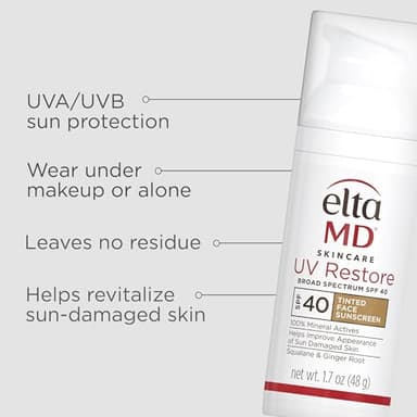 EltaMD UV Restore Tinted Sunscreen for Face SPF 40, Tinted Mineral Sunscreen for Sun Damaged Skin Repair Face, Anti Aging Zinc Oxide Moisturizer Formula, 1.7 oz - Image 3