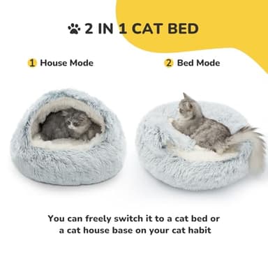 CATISM Cozy Cat Pod - Plush Hooded Cat Bed Cave, Self Warming, Removable Washable with Non-Slip Bottom - Image 3