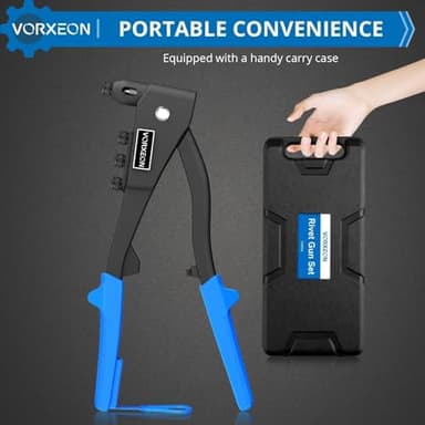 VORXEON Pop Rivet Gun Kit 3/32" 1/8" 5/32" 3/16" Heavy Duty Riveter Tool With 4 Drill Bits And 100 Rivets, Quick Replacement Rivet Nozzles For Metal, Furniture, Automotive - Image 5