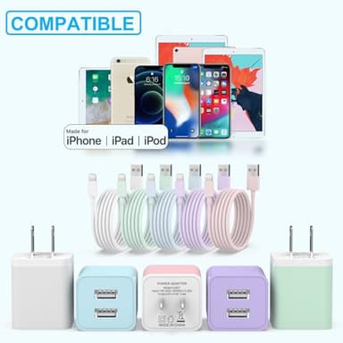 iGENJUN 5Pack iPhone Charger [MFi Certified], Dual Port USB Wall Charger Block Adapter with 6FT Lightning Cable Fast Charging Data Sync Cords for iPhone 14 13 12 11 Pro Max XR XS Plus-Multicolor - Image 7