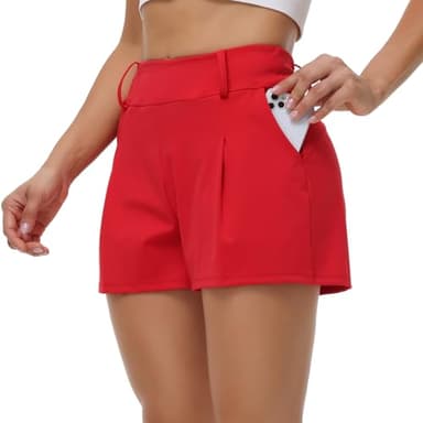 Golf Shorts Women Workout Athletic Running Gym Yoga Sport Active Bike Sweat Spandex High Waisted with Pockets Cute Comfy Lounge Dress Pants Teen Girls Trendy Clothes Casual Summer Outfits Red L - Image 5