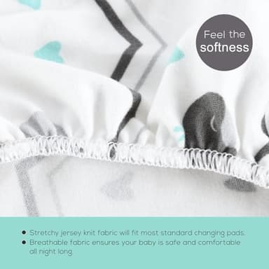 Stretchy Changing Pad Covers for Boys Girls,2 Pack Jersey Knit,Elephant & Whale - Image 7