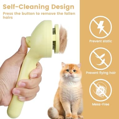 3 in 1 Cat Steam Brush, Pet Spray Hair Removal Comb for Shedding & Grooming, Water Brush for Cats Dogs Small Animals Long Short Haired with One-Click Release Button(Yellow) - Image 3