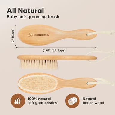 Wooden Baby Hair Brush - Cradle Cap Baby Brush with Soft Goat Bristles, Perfect Gentle Scalp Newborn Comb for Infant, Girls, Boys, Bath Essentials (Walnut, Oval) - Image 2