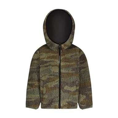 LONDON FOG Baby Boy's Midweight Fleece-to-Poly Reversible Hooded Jacket, Black to Camo - Image 2