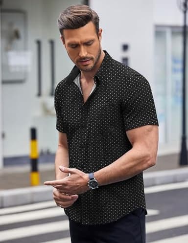 COOFANDY Men's Business Dress Shirt Short Sleeve Button Down Shirt Casual Stylish Shirts Black - Image 2