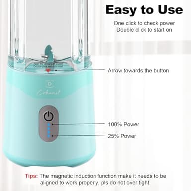 COKUNST 18oz Portable Blender, USB Rechargeable Personal Size Blenders, Smoothie Blender with 6 Blades for Protein & Shakes, Mini juicer with Extra Handle Lid for Travel Sports Outgoing - Image 5