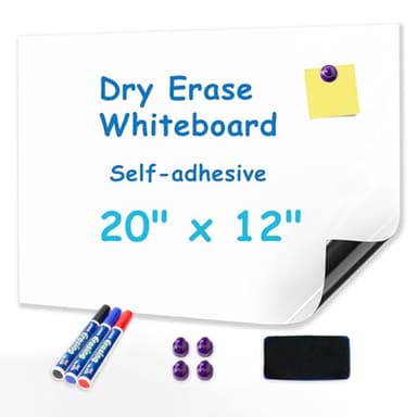 YOUNGJQ Magnetic Whiteboard Contact Paper 20" x 12" Adhesive Dry Erase White Board Sticker for Wall Peel and Stick Wallpaper for Fridge Home Office - Image 1