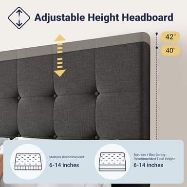 Allewie Upholstered Queen Size Platform Bed Frame with 4 Storage Drawers and Headboard, Square Stitched Button Tufted, Mattress Foundation with Wooden Slats Support, No Box Spring Needed, Dark Grey - Image 4