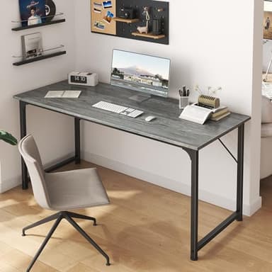 Huuger Computer Desk, 55 Inch Home Office Desk, Gaming Writing Work from Home Study Desk, Large Legroom, Sturdy Metal Frame, Modern Simple, Grey - Image 6