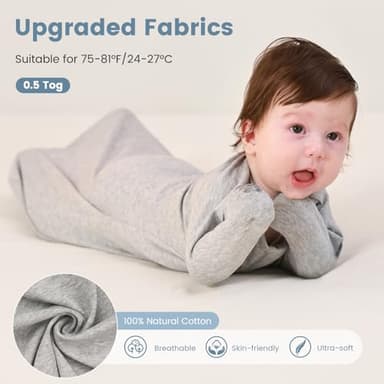 ZIGJOY Baby Transitional Swaddles for Newborns: 0.5 Tog Arms Up Sleep Sack 3-6-12 Months Soft Cotton Shark Fin 2 Way Zipper Wearable Blanket Newborn Transition Swaddle Sleeping Sacks for Boy and Girl - Image 3